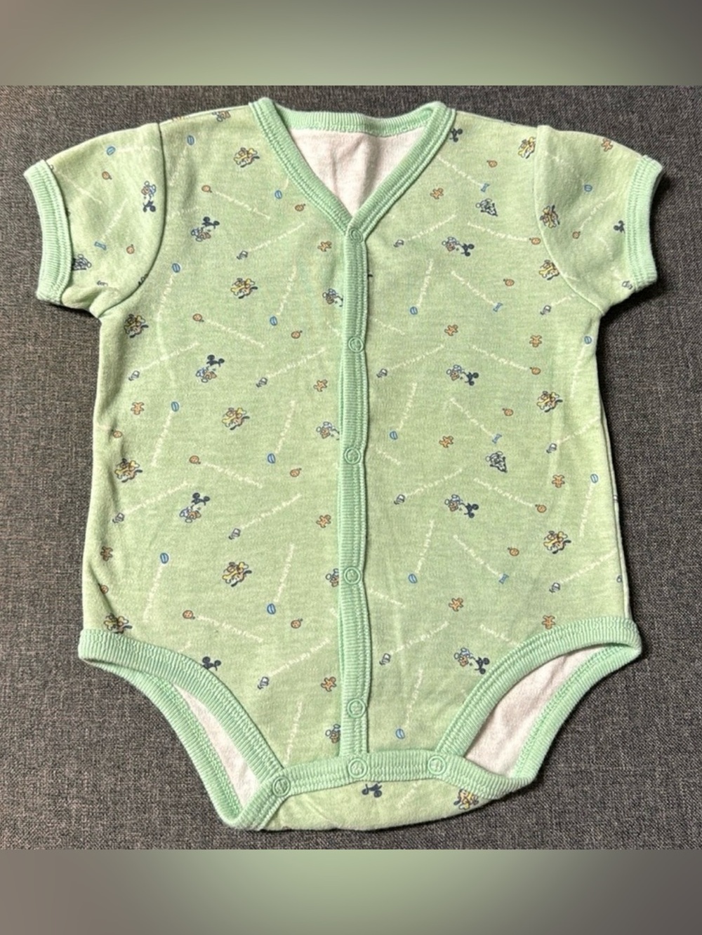 Minnie Mouse Pluto Yummy for my Tummy Green Jumpsuit Snaps Short Sleeve 6-9 Mos.